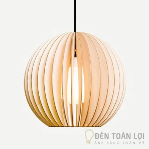 Đèn gỗ: Mẫu đèn gỗ trang trí quán cafe hình cầu cực đẹp