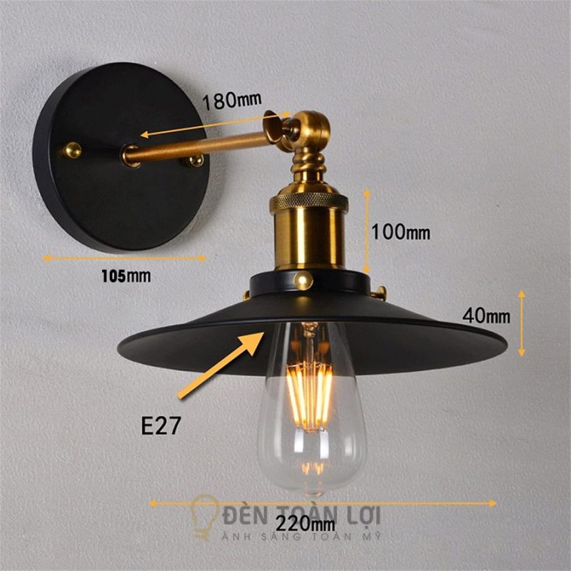 Đèn vách đĩa bay phi 22cm bóng Edison trang trí vách quán cafe 1