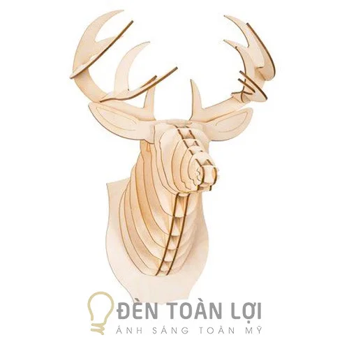 Đèn gỗ màu đen đầu hươu treo tường trang trí biệt thự