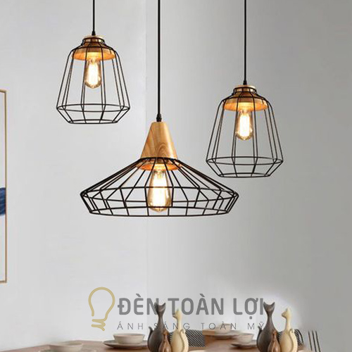 Đèn thả lồng sắt chóp gỗ quán ăn trong danh mục đèn thả trang trí góc 8