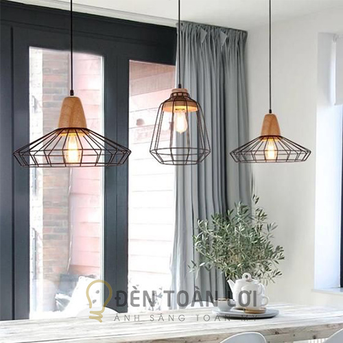 Đèn thả lồng sắt chóp gỗ quán ăn trong danh mục đèn thả trang trí góc 9