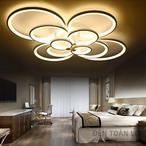 Đèn ốp trần màu đen LED áp trần 10 hình tròn đan xen