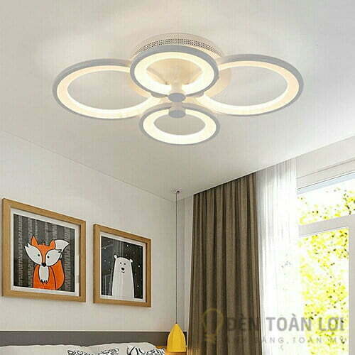 Đèn ốp trần màu đen LED áp trần 4 vòng tròn đan xen