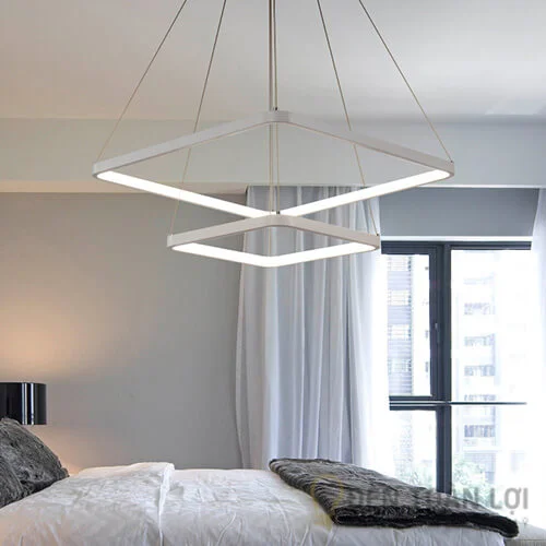 đèn thả led 2 khung vuông màu đen hiện đại