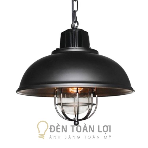 Đèn thả: Mẫu đèn thả sắt có lồng bảo vệ bóng trang trí bàn ăn, quán cafe