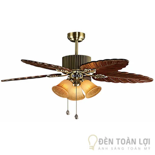 Đèn quạt trần màu đen cánh lá gỗ