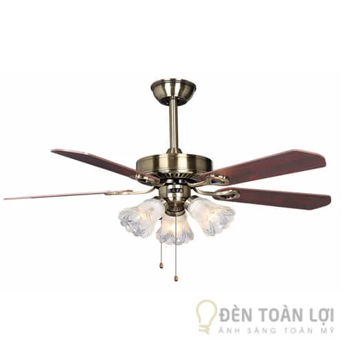 Đèn Quạt Trần Màu Đen Cánh Gỗ