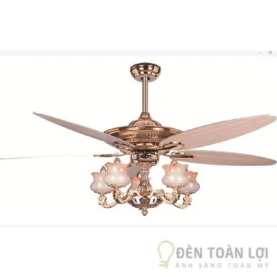 Đèn Quạt Trần Mẫu quạt cánh gỗ màu vàng pháp sang trọng