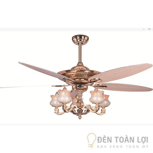 Đèn Quạt Trần Mẫu quạt cánh gỗ màu vàng pháp sang trọng