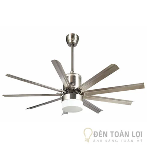 Đèn quạt trần 9 cánh sắt màu satin có đèn LED