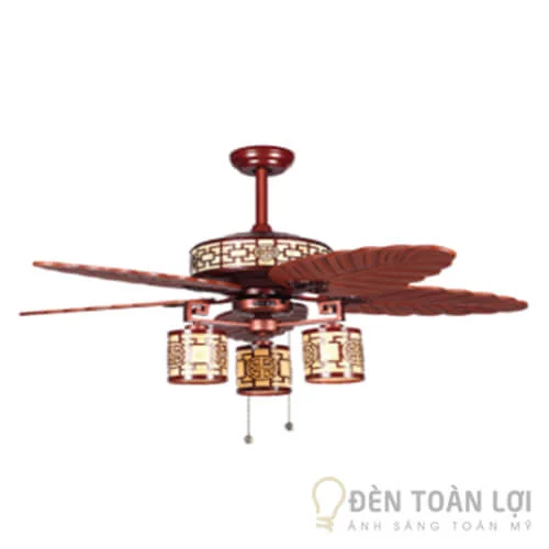 Đèn quạt trần cánh gỗ đen chùm có điều khiển từ xa