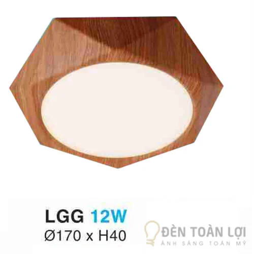 Đèn ốp trần màu đen LED lục giác 12W vỏ giả gỗ