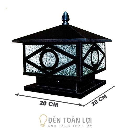 Đèn trụ cổng: Mẫu đèn trụ cổng vuông giá rẻ size 20 cm - Đèn Toàn Lợi