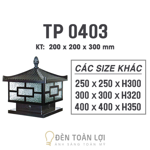 Đèn trụ cổng TP0403 mái ngói chóp nhọn 200x200x300 cho nhà ở
