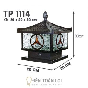 Đèn trụ cổng TP1114 vuông 20 mái ngói họa tiết tròn ba cánh