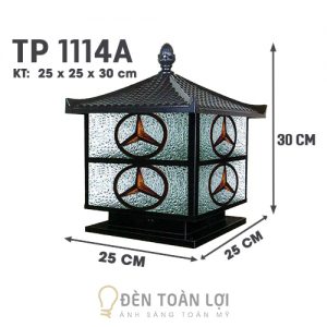 Đèn Trụ: Mẫu đèn trụ cổng logo Mercedes 2 tầng mái ngói - Đèn Toàn Lợi