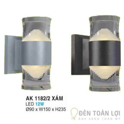 Đèn Vách Mẫu đèn ốp tường ngoài trời AK 11822 xám đen hiệu Hufa
