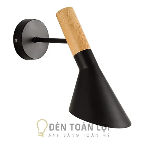 Đèn vách trang trí hình nón chụp đầu trụ gỗ