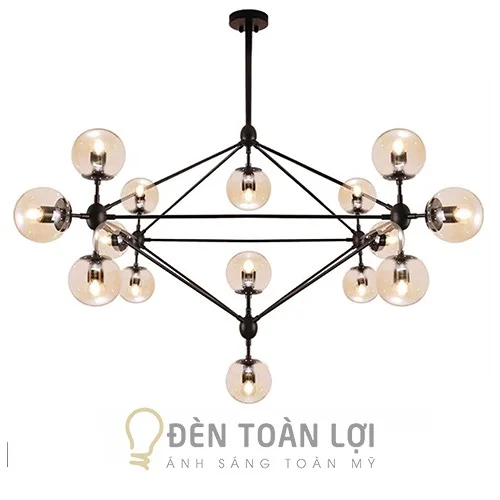 Đèn thả chùm 15 bóng thủy tinh phong cách Châu Âu