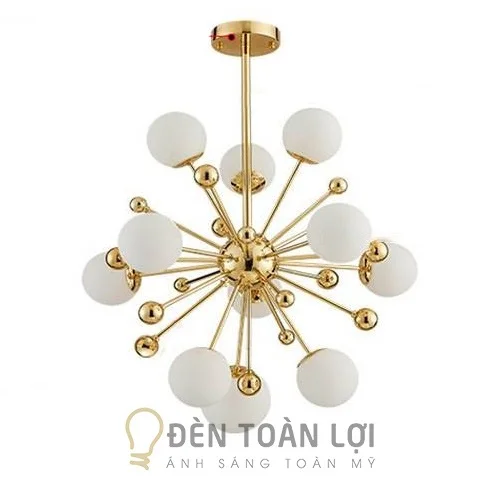 Đèn thả chùm hiện đại mạ đồng vàng 11 chao thủy tinh Đức