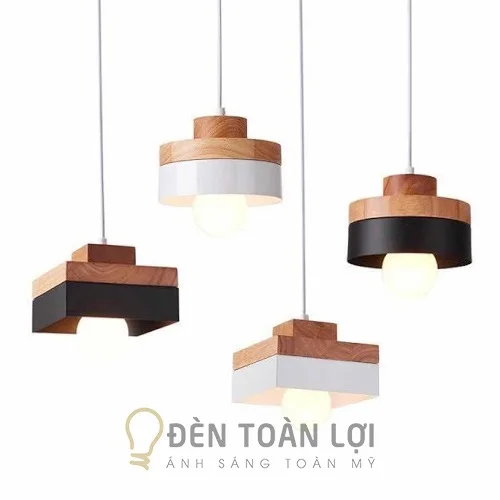 Đèn thả gỗ thời trang hình học hiện đại trang trí cafe nhà hàng