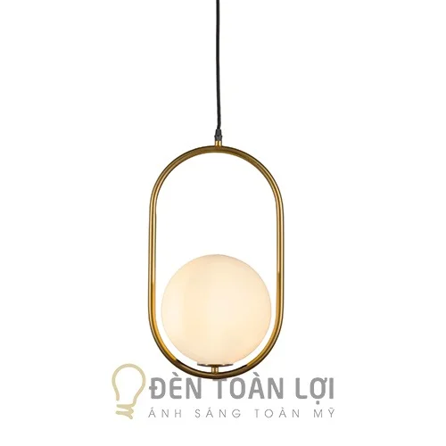 đèn thả kim loại si vàng bóng thủy tinh