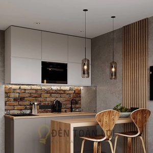 Đèn thả hiện đại ống trụ thủy tinh lưới sắt công nghiệp - Đèn Toàn Lợi