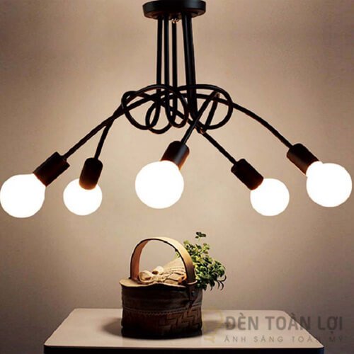Đèn thả chùm sắt đen 5 bóng tròn Ø600 trong danh mục đèn thả trang trí góc 2