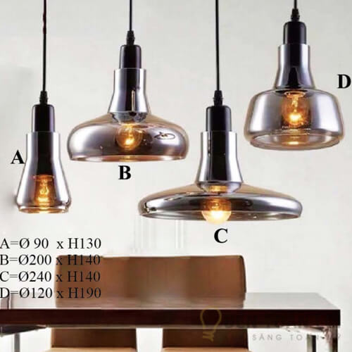 Đèn thả thủy tinh khói bốn kiểu A B C D trong danh mục đèn thả trang trí góc 2