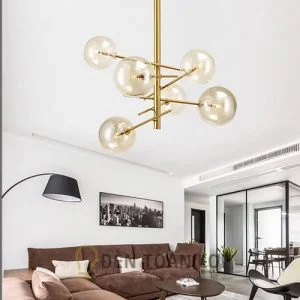 Đèn thả chùm nghệ thuật 6 bóng thủy tinh tròn trang trí bàn ăn, phòng khách