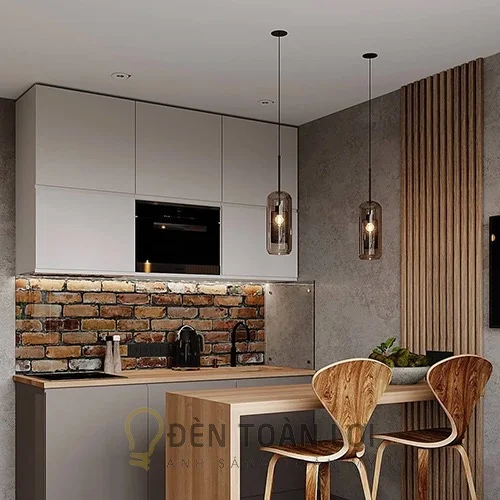 Đèn thả hiện đại ống trụ thủy tinh lưới sắt công nghiệp - Đèn Toàn Lợi