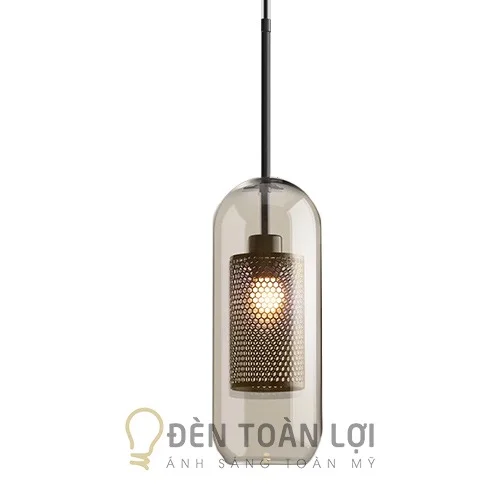 Đèn thả hiện đại ống trụ thủy tinh lưới sắt công nghiệp - Đèn Toàn Lợi