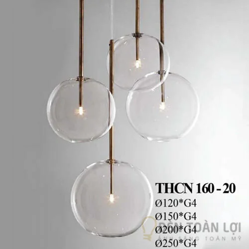 Đèn Thả: Mẫu đèn thả thuỷ tinh tròn size 150 bóng G4 trang trí ở TPHCM
