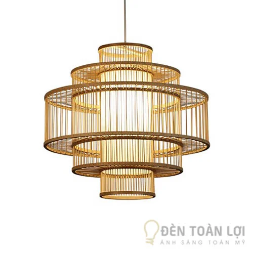 Đèn lồng tre thủ công hình trụ 3 tầng