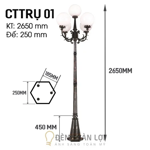 Đèn trụ màu đen cột trụ bóng cầu công viên