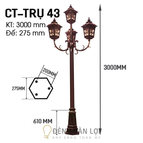 Đèn trụ màu đen trụ công trang trí công viên kiểu cổ điển