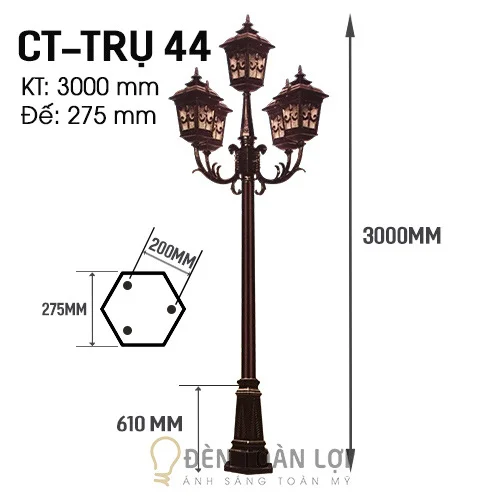 Đèn trụ màu đen trụ kiểu cổ điển 5 bóng trang trí quảng trường