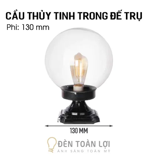 đèn trụ cổng màu đen cầu thủy tinh trong