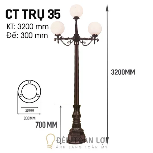 Đèn trụ màu đen trụ cầu 4 bóng trang trí biệt thự