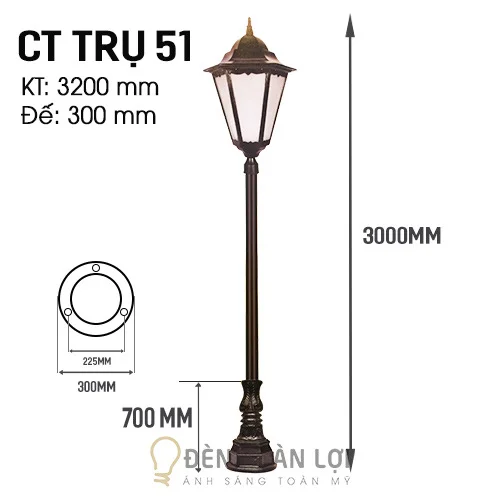 Đèn trụ màu đen trụ cột 1 choa cao cấp trang trí biệt thự