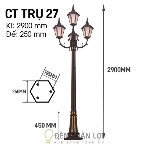 đèn trụ sân vườn 4 bóng cổ điển màu đen