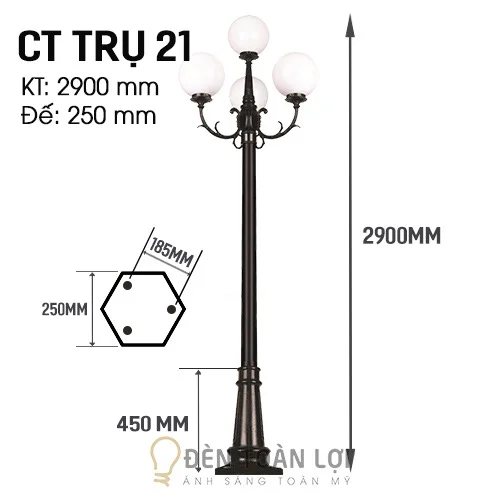 Đèn trụ màu đen trụ cầu 4 bóng trang trí quảng trường