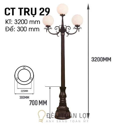 đèn trụ ngoài trời 4 bóng màu đen trang trí khách sạn