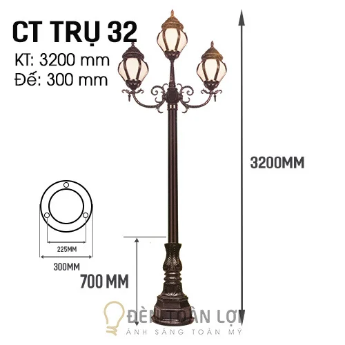 Đèn trụ gia công 4 bóng trang trí sân vườn