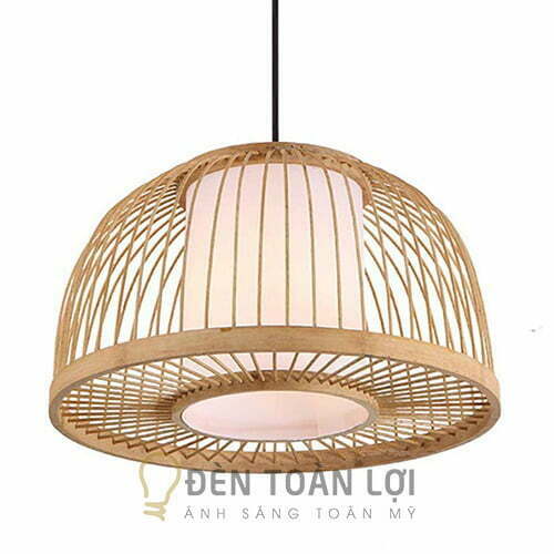 Đèn mây tre trang trí kiểu nửa cầu có lót vải