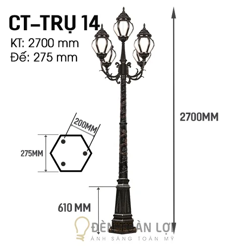 đèn trụ sân vườn 5 bóng cổ điển