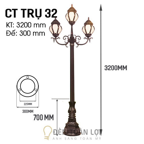Gia công đèn trụ cổng 4 bóng CT TRỤ 32