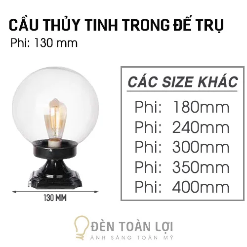 Đèn Trụ Cổng: Mẫu đèn cầu thủy tinh trong đế trụ