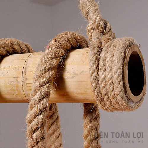 Bộ đèn thả tre quấn dây thừng 6 đui bóng edison góc 3