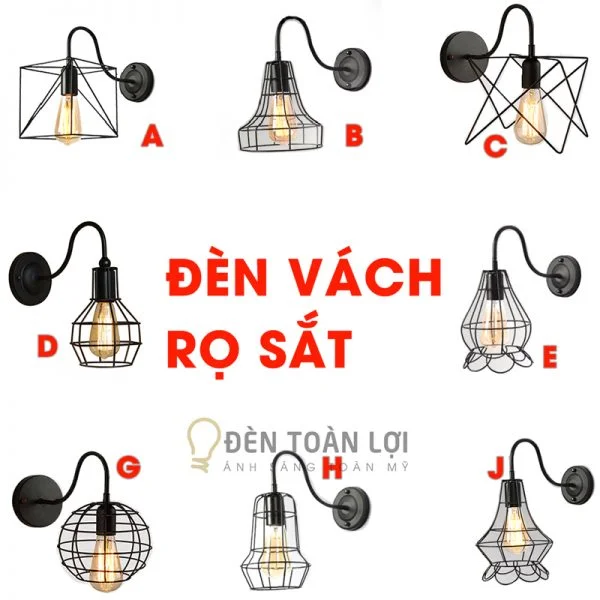Đèn vách rổ sắt màu đen